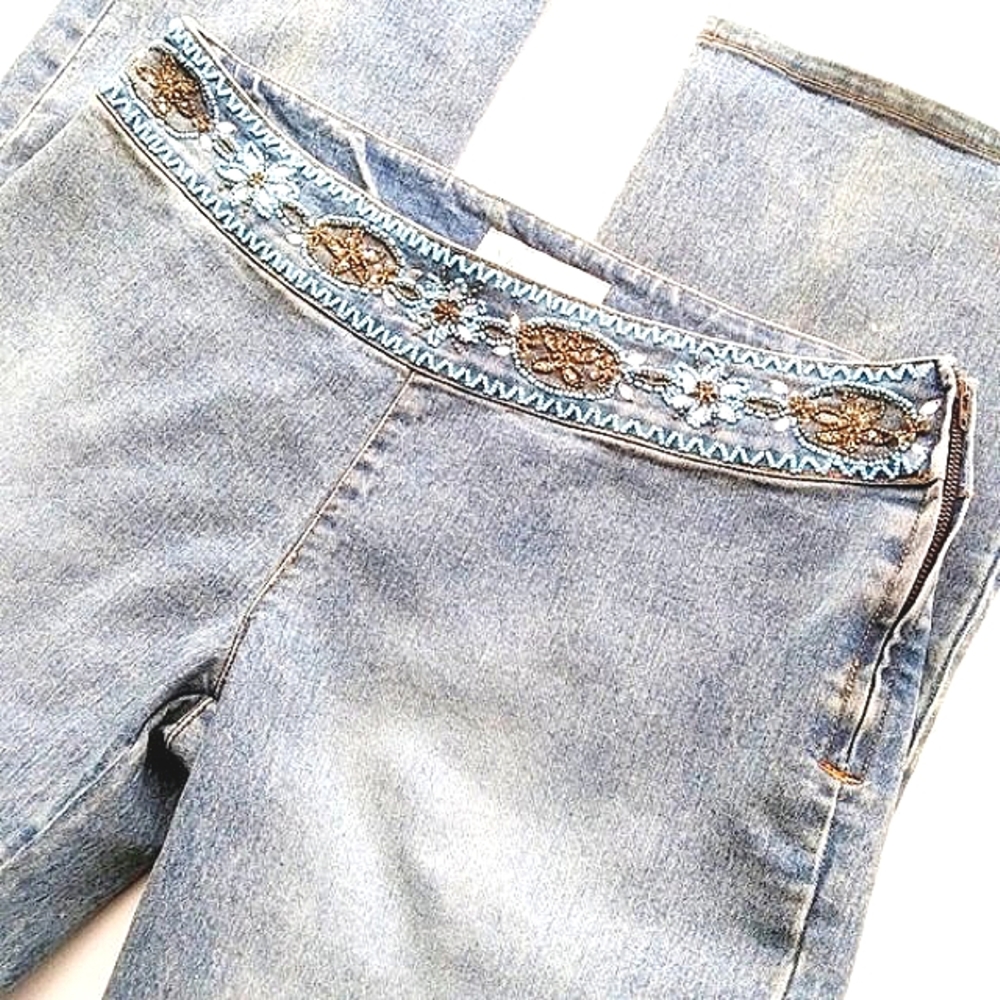 VINTAGE VERA CRISTINA STRAIGHT LEG BEADED JEANS MEDIUM FADE 30W/33 L Y2K